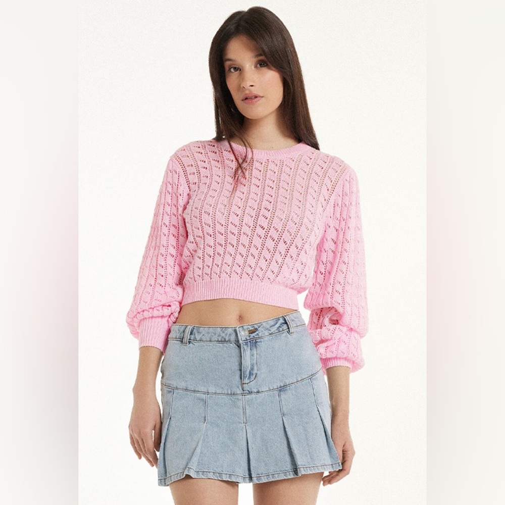 Tenzenis Pink Knit Cropped Sweater